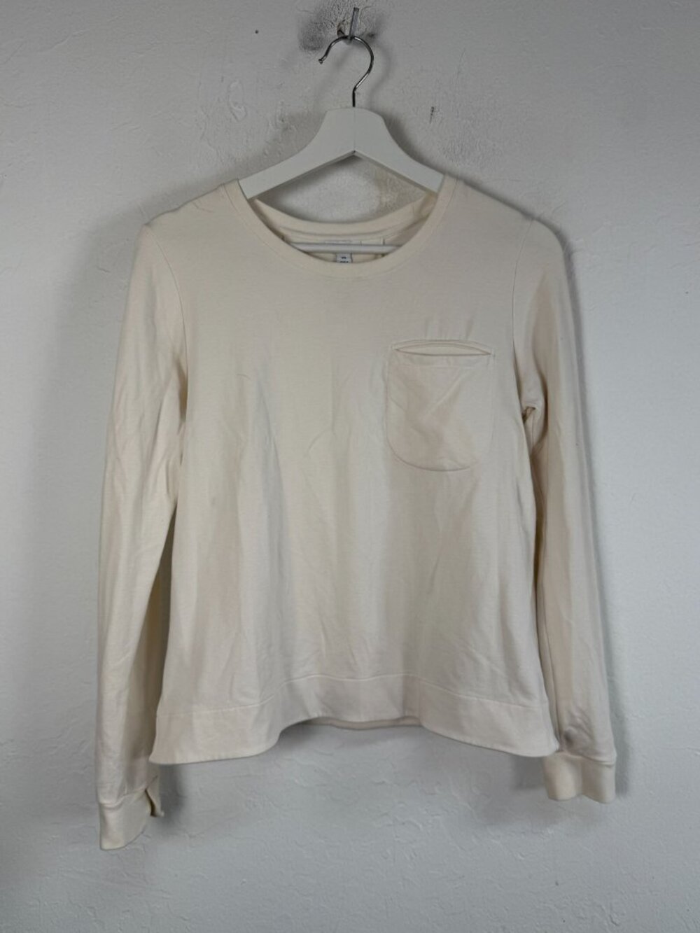 Cuyana Womens Long Sleeve Pocket Sweatshirt XS Cream Organic Pima Cotton Blend